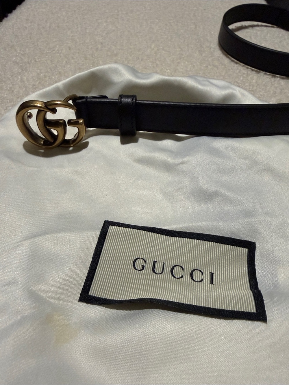 Gucci Black Leather Belt with Gold Interlocking GG Buckle